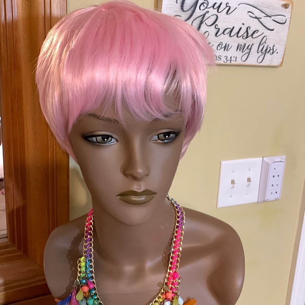 Pink synthetic wig.  Beautiful classy Bob cut